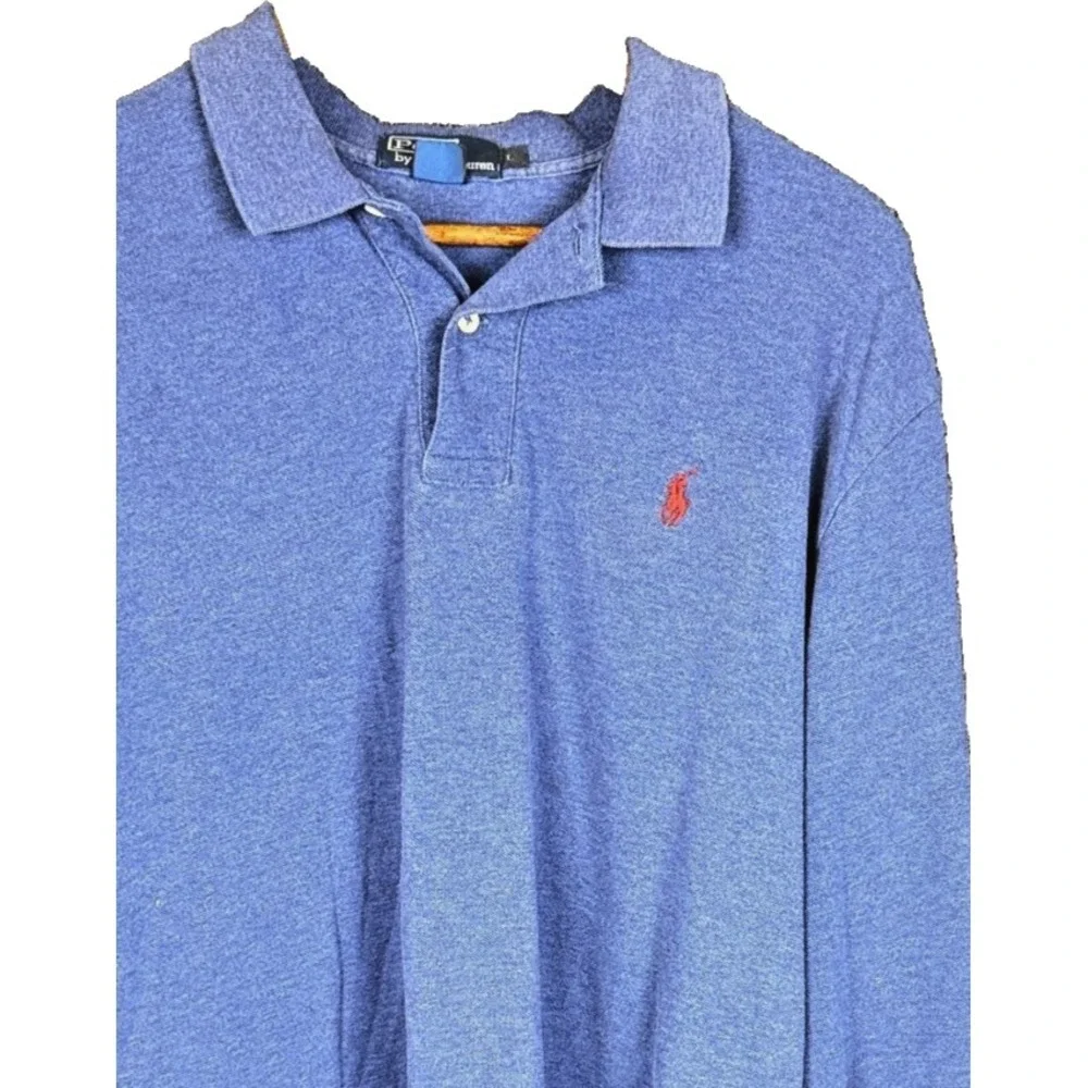 Polo Ralph Lauren Long Sleeve Pique Polo Shirt L Blue Red Pony